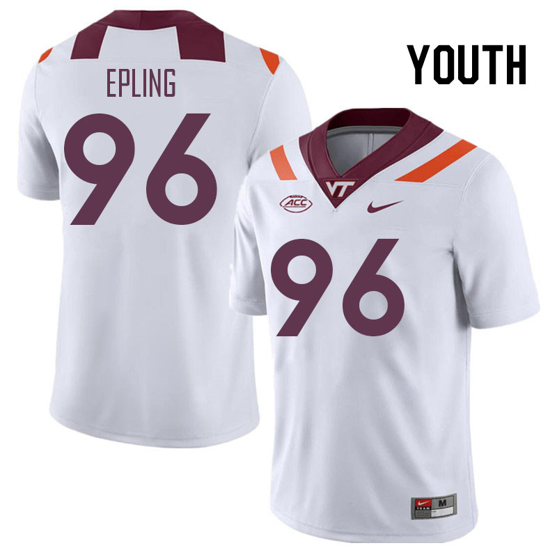 Youth #96 Christian Epling Virginia Tech Hokies College Football Jerseys Stitched Sale-White - Click Image to Close